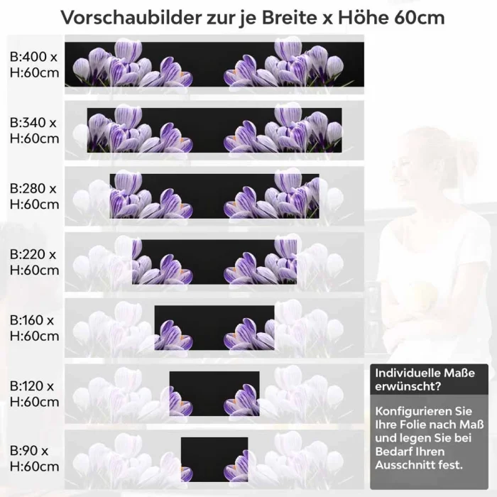 Küchenrückwand Folie Krokusblüten - edles Lila auf Schwarz Höhe 60cm