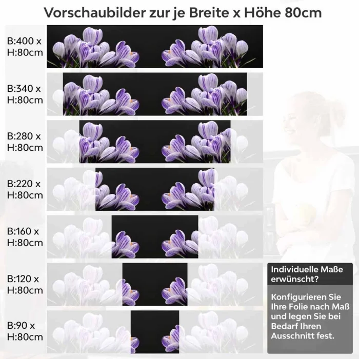 Küchenrückwand Folie Krokusblüten - edles Lila auf Schwarz Höhe 80cm