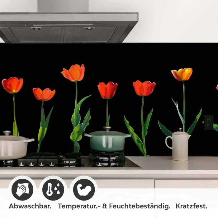 Küchenrückwand Folie rote Tulpen Detailbild 1