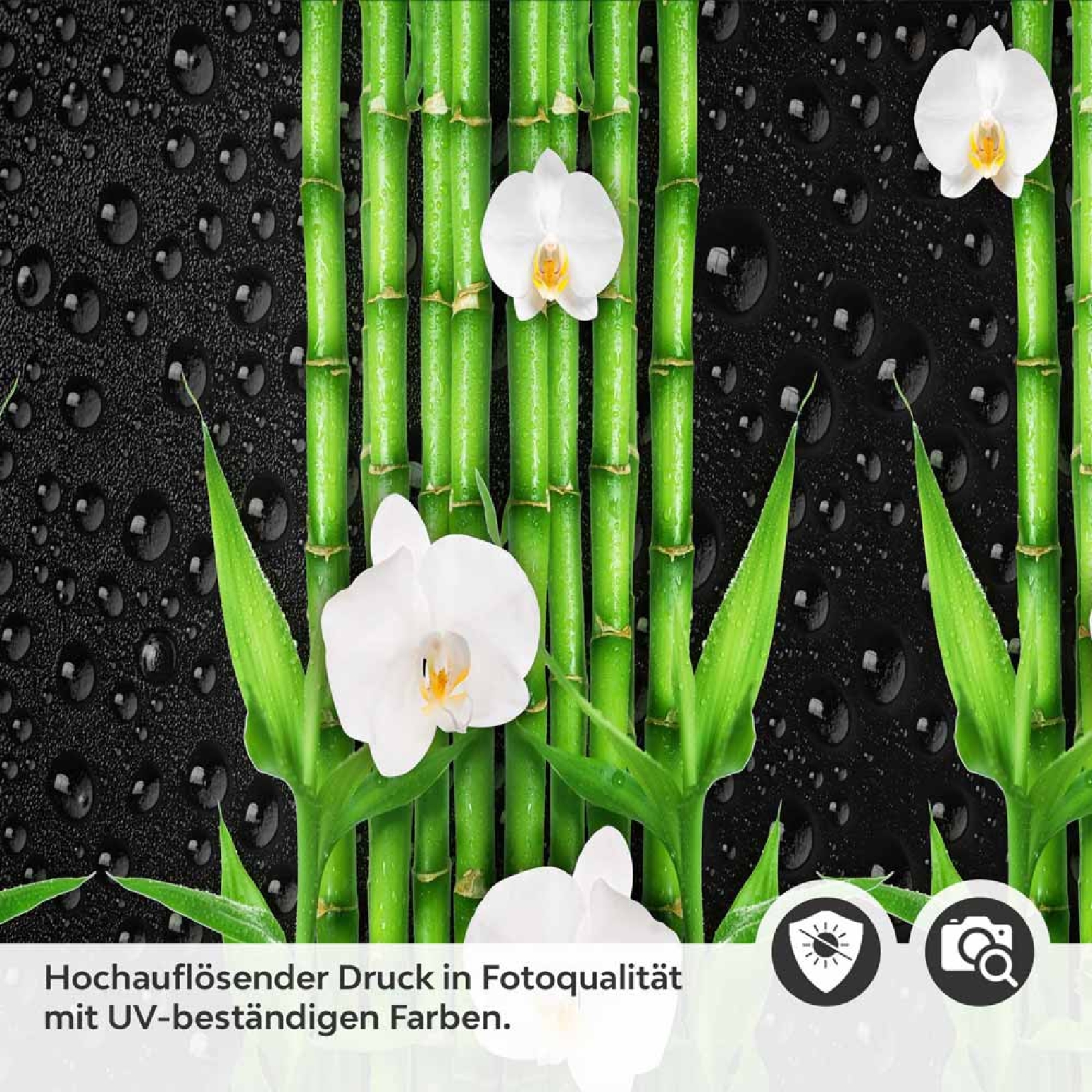 Küchenrückwand Folie asiatische Ruhe - Bambus & weiße Blüten Detailbild 2