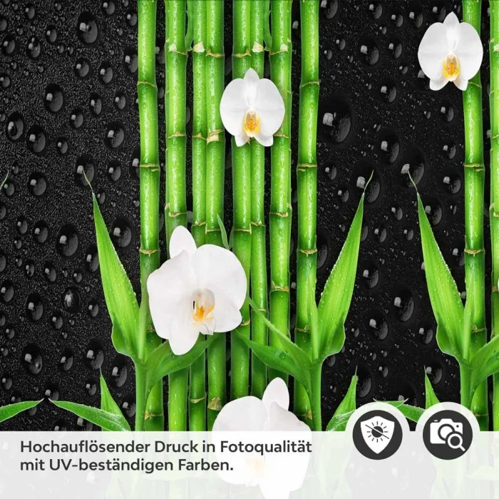 Küchenrückwand Folie asiatische Ruhe - Bambus & weiße Blüten Detailbild 2