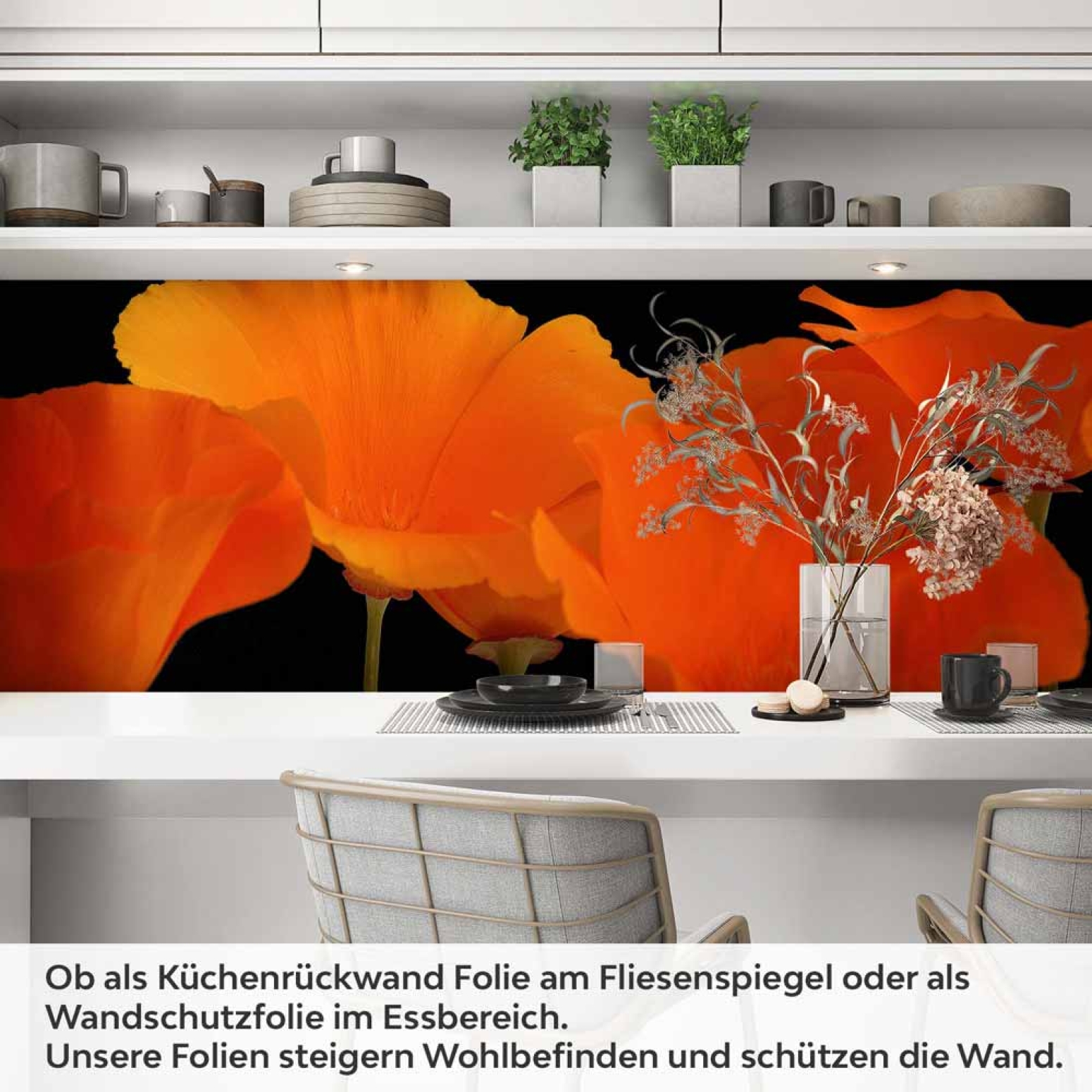 Küchenrückwand Folie orange Mohnblumen Artikelbild 1