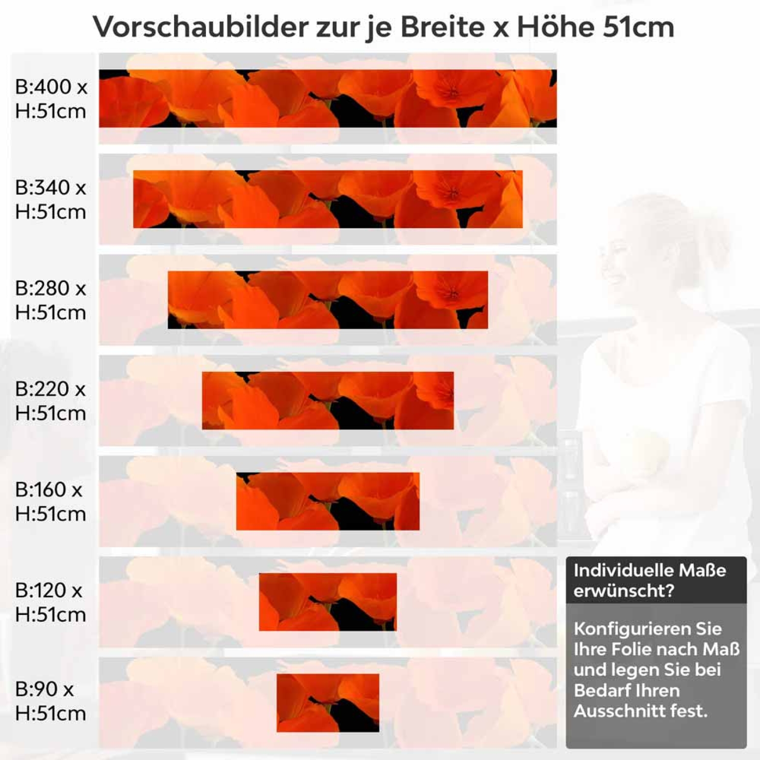 Küchenrückwand Folie orange Mohnblumen Höhe 51cm