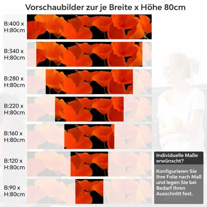 Küchenrückwand Folie orange Mohnblumen Höhe 80cm