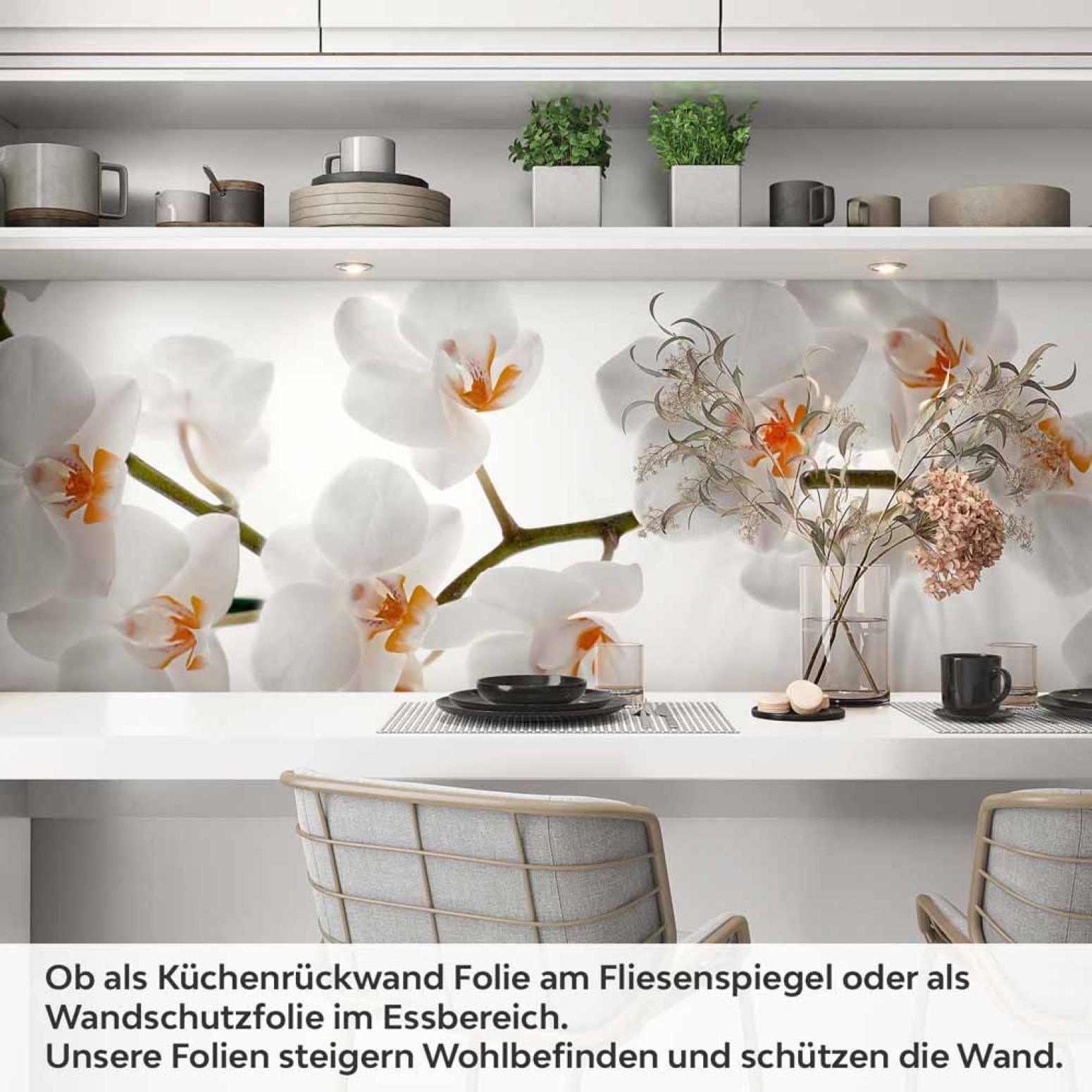 Küchenrückwand Folie Weiße Orchideen – Harmonie für Ihre Küche Artikelbild 1