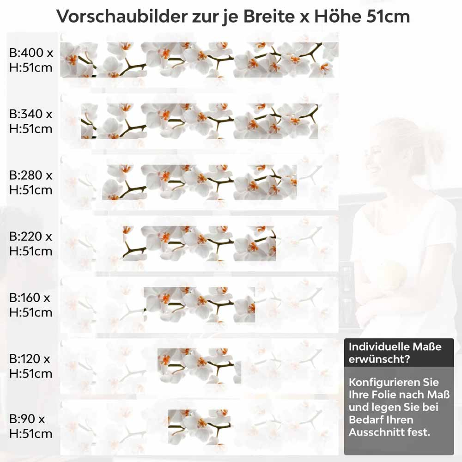 Küchenrückwand Folie Weiße Orchideen – Harmonie für Ihre Küche Höhe 51cm