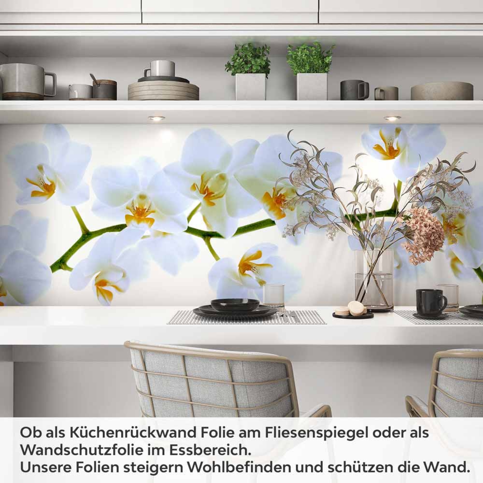 Küchenrückwand Folie Weiße Blüten – Perfekt für moderne Küchen Artikelbild 1