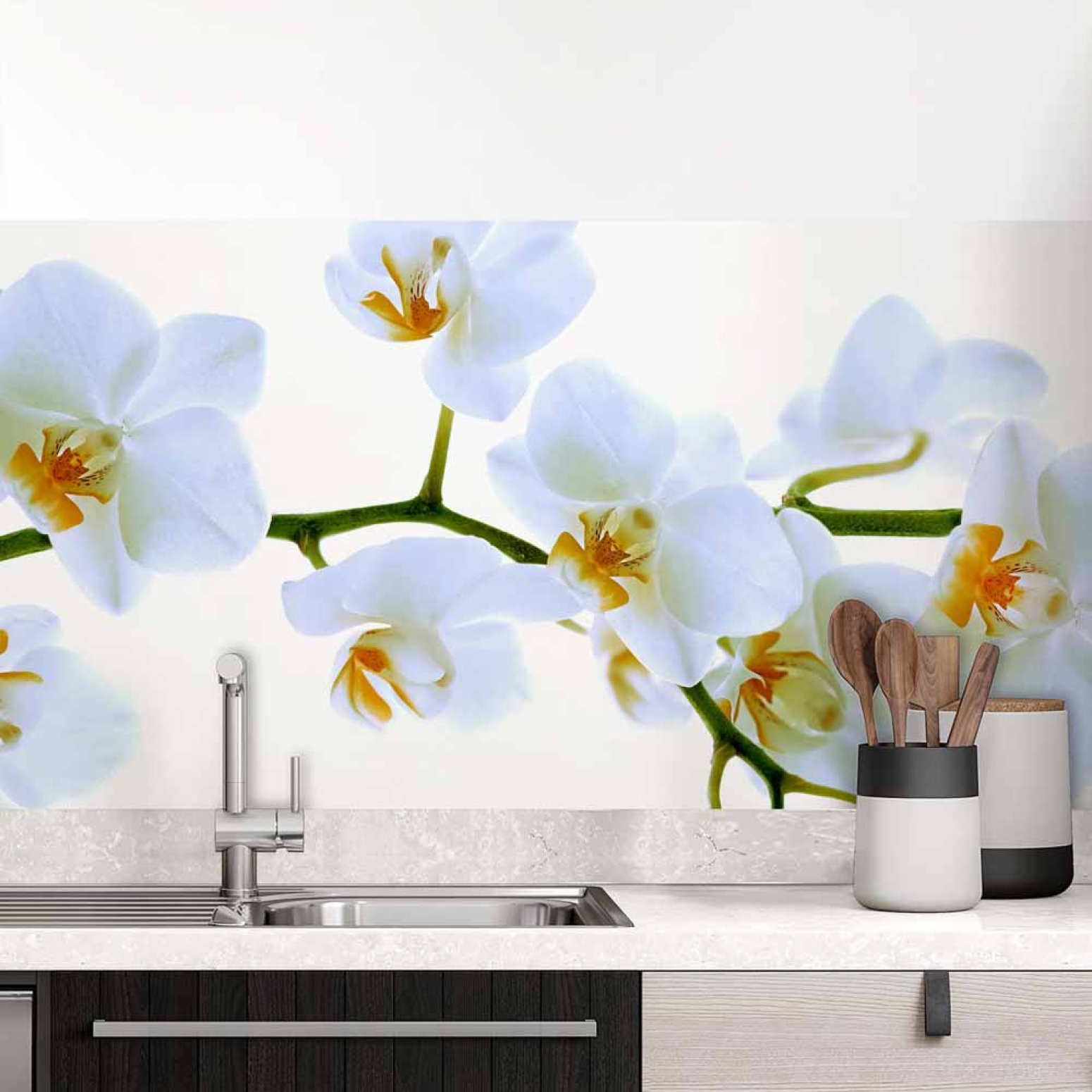 Küchenrückwand Folie Weiße Blüten - Perfekt für moderne Küchen