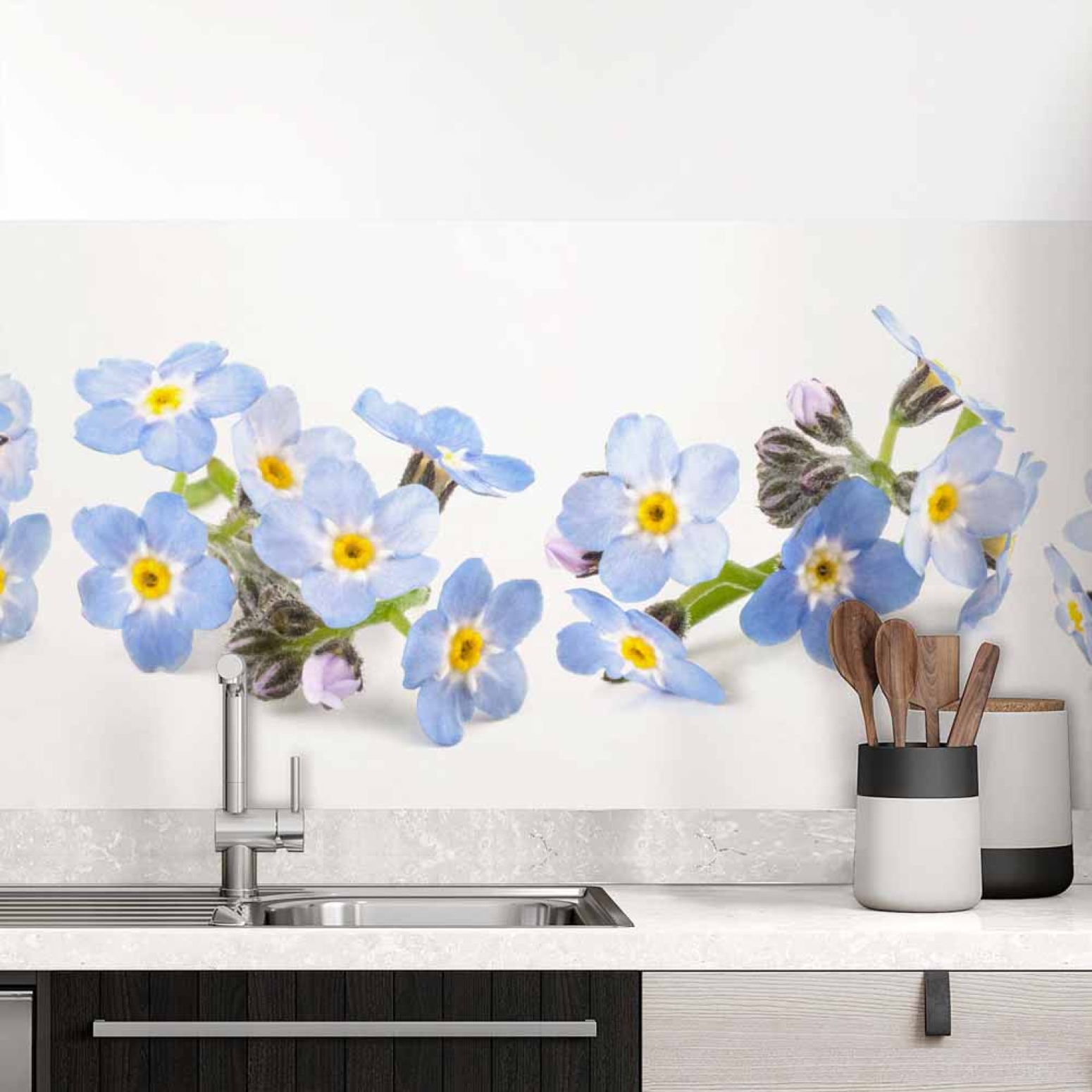 Küchenrückwand Folie Vergissmeinnicht - Zeitlose Eleganz in Blau