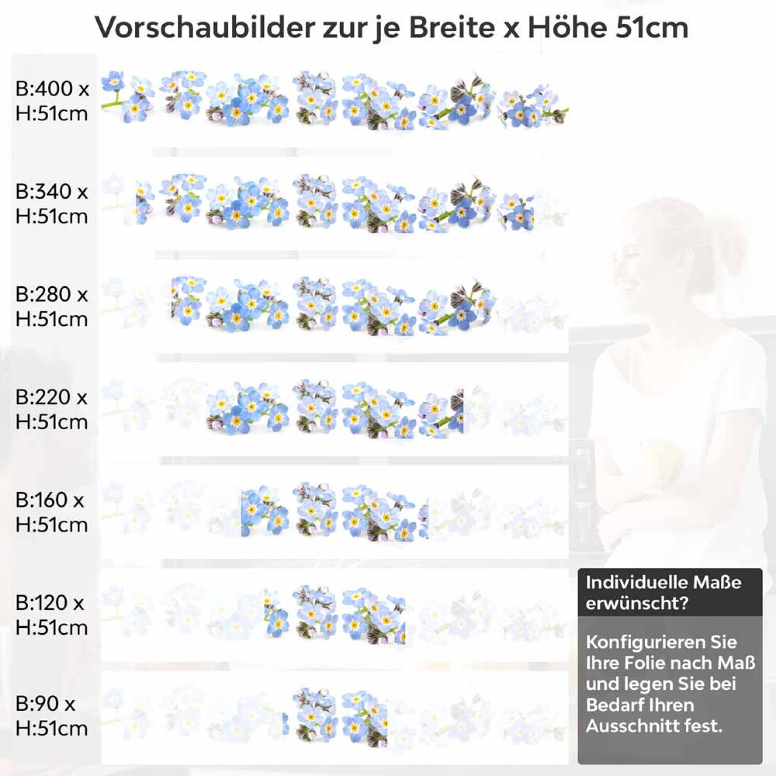 Küchenrückwand Folie Vergissmeinnicht – Zeitlose Eleganz in Blau Höhe 51cm