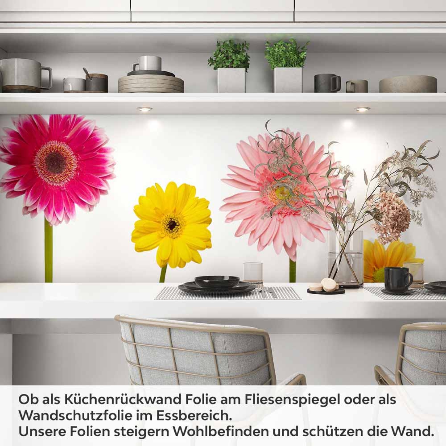 Küchenrückwand Folie Blumentraum - Fröhliche Gerbera für Ihre Küche Artikelbild 1