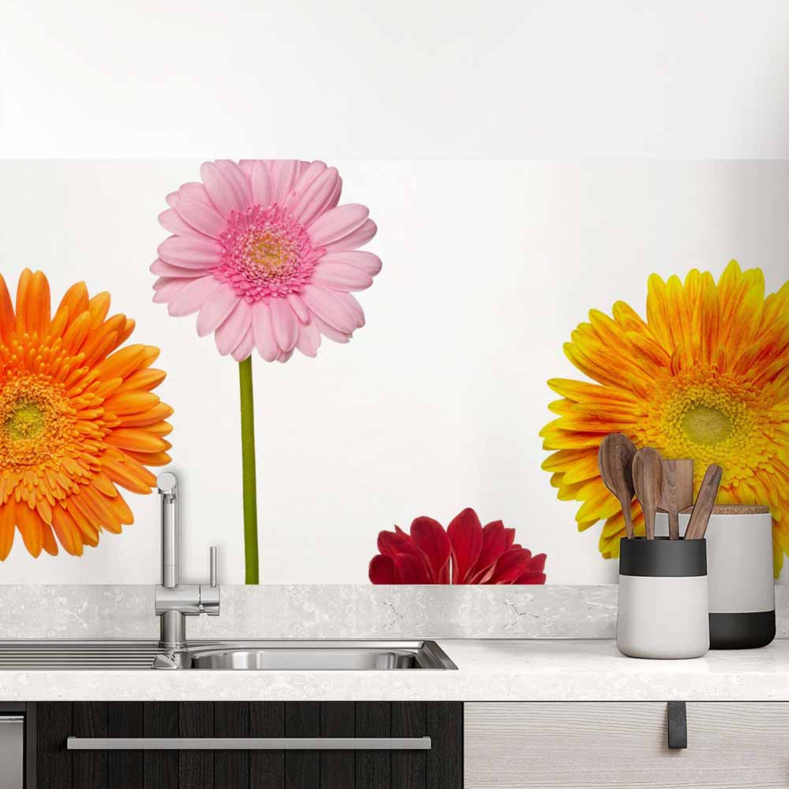Küchenrückwand Folie Blumentraum - Fröhliche Gerbera für Ihre Küche