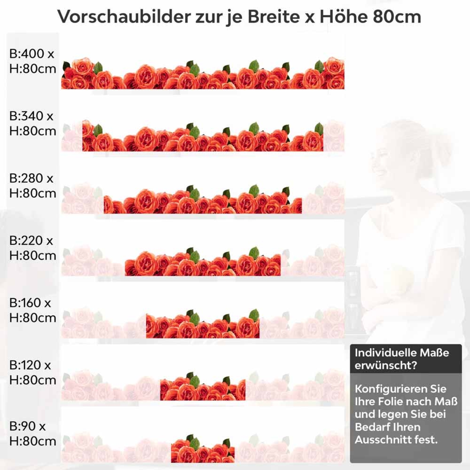 Küchenrückwand Folie Rosenoptik Höhe 80cm
