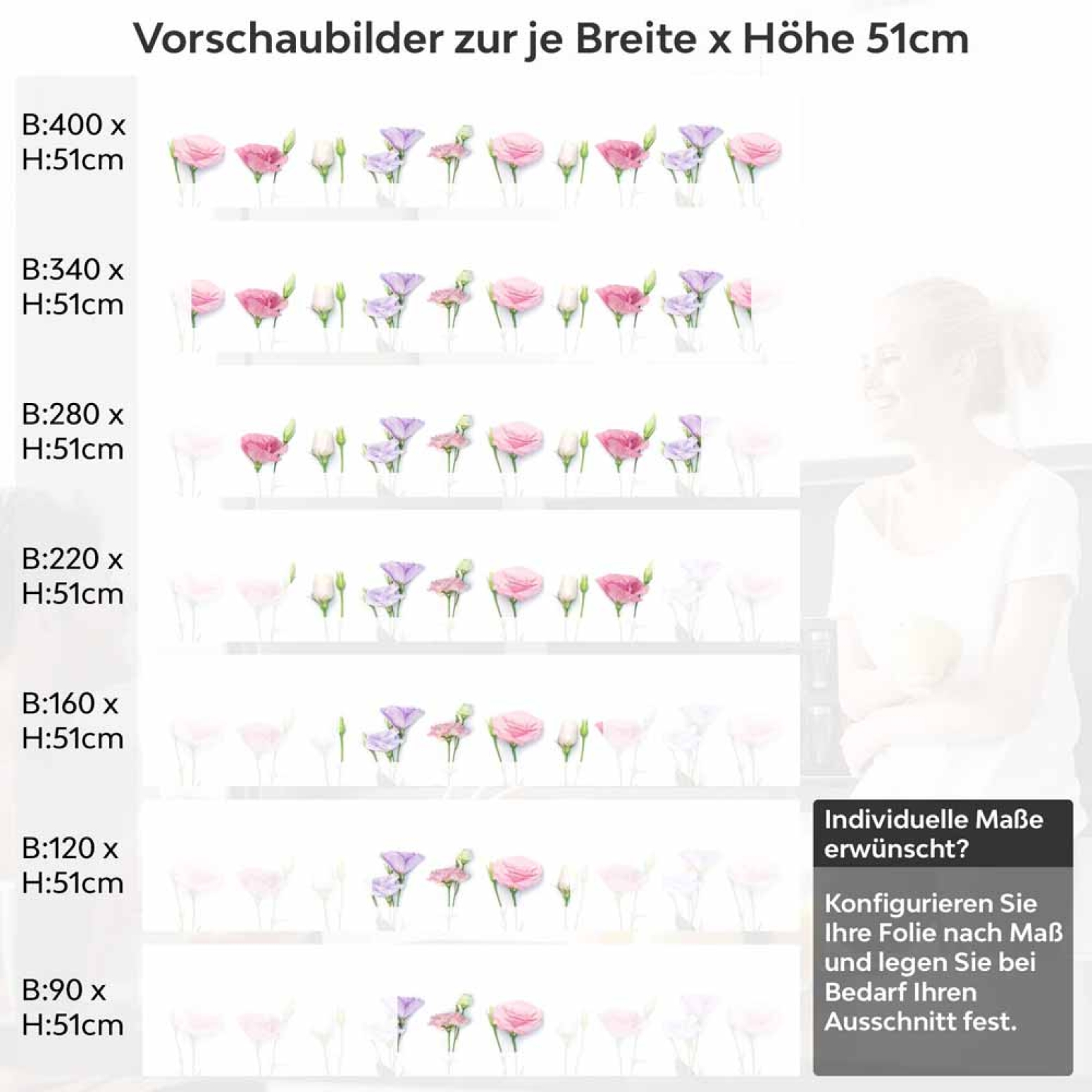 Küchenrückwand Folie Blütentraum - Pastellfarben, die verzaubern Höhe 51cm
