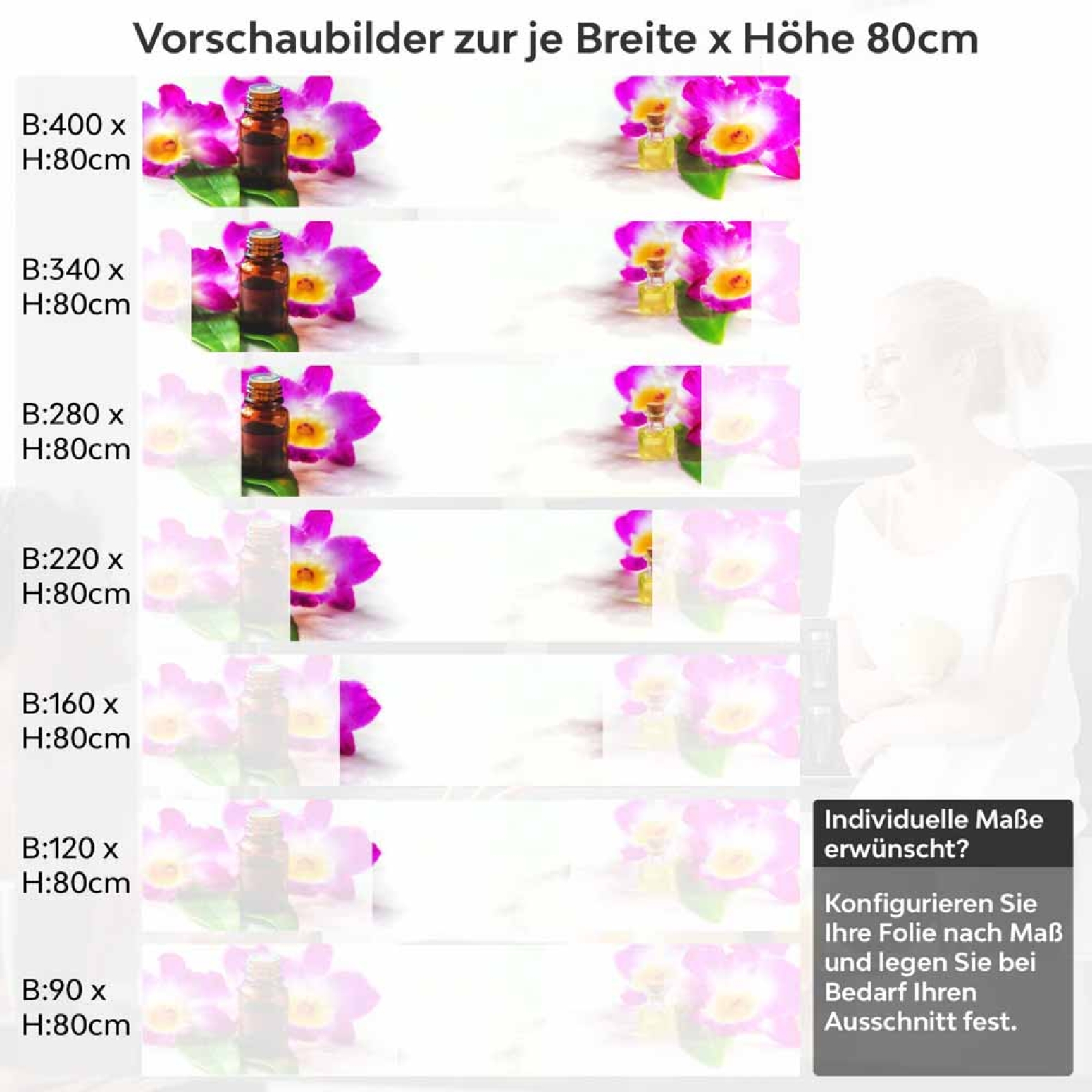 Küchenrückwand Folie Blüten & Öle Höhe 80cm