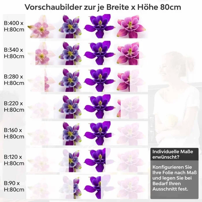 Küchenrückwand Folie farbige Blüten Höhe 80cm
