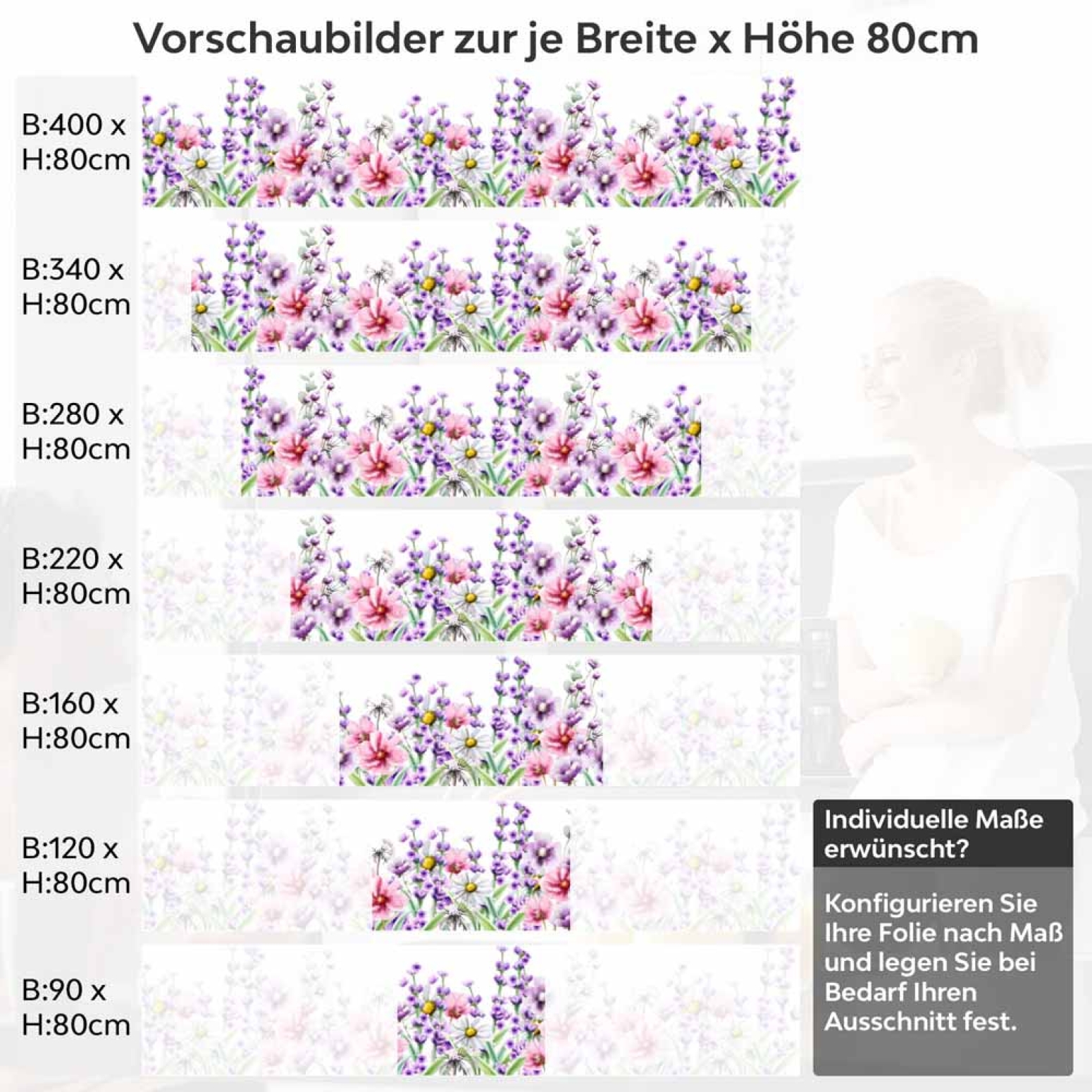 Küchenrückwand Folie Aquarell-Blumen - Stilvolle Akzente in zarten Pastelltönen Höhe 80cm
