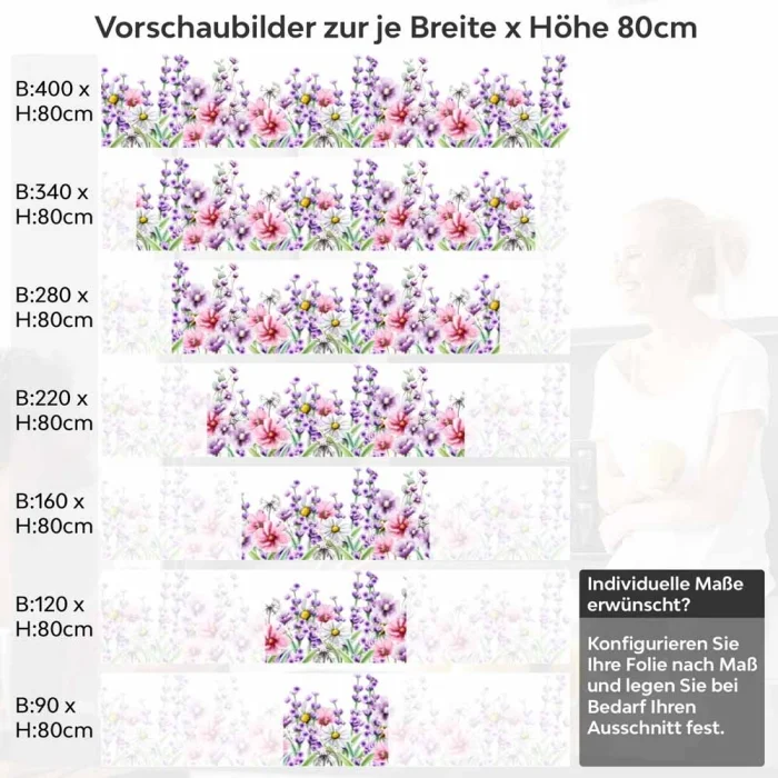 Küchenrückwand Folie Aquarell-Blumen - Stilvolle Akzente in zarten Pastelltönen Höhe 80cm