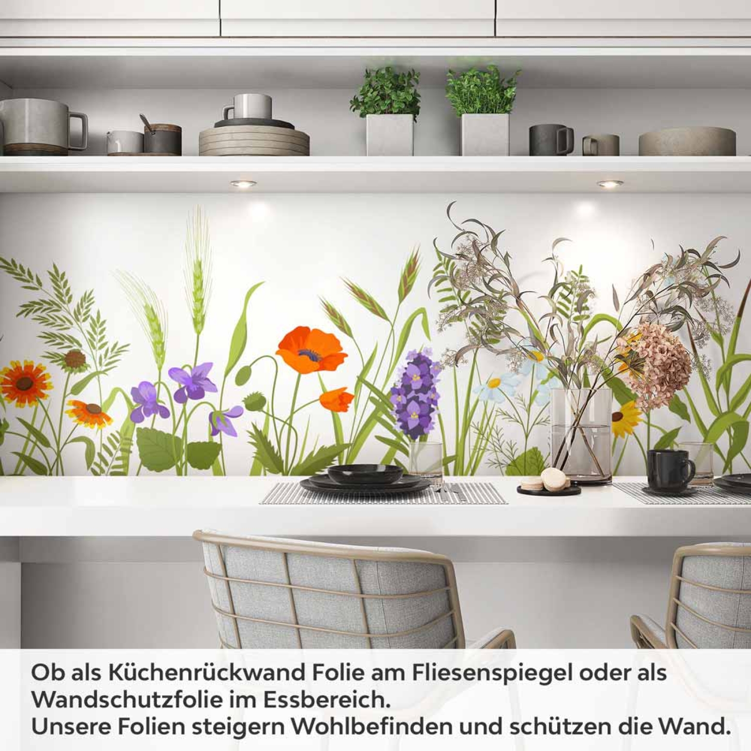 Küchenrückwand Folie Naturwiese - Zeitloses Design mit Gräsern und Blumen Artikelbild 1