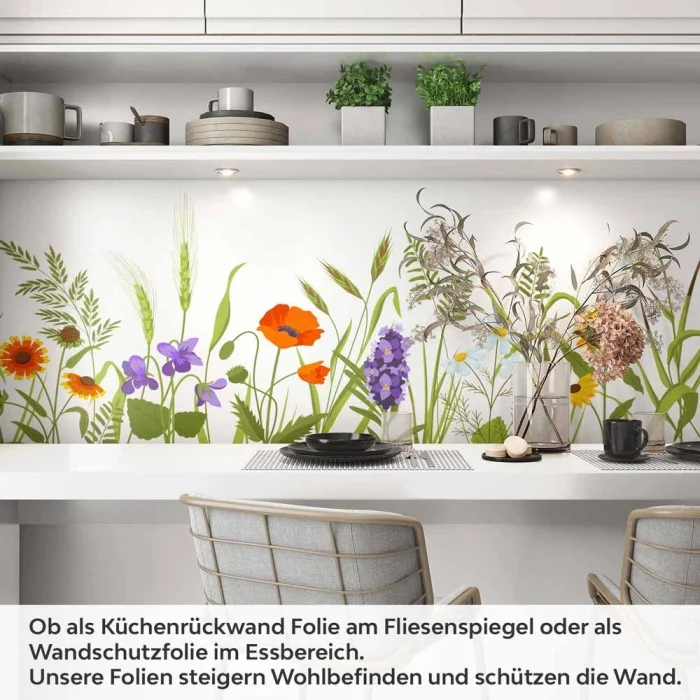Küchenrückwand Folie Naturwiese - Zeitloses Design mit Gräsern und Blumen Artikelbild 1
