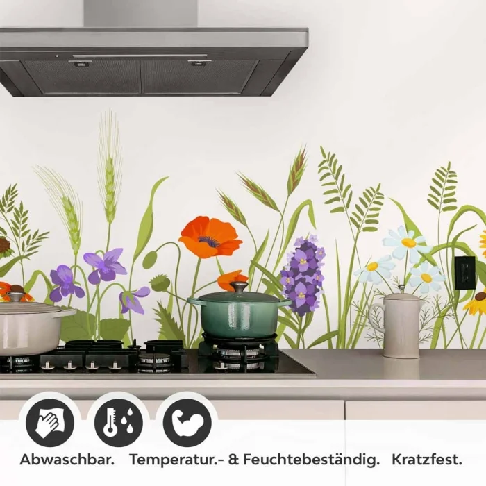 Küchenrückwand Folie Naturwiese - Zeitloses Design mit Gräsern und Blumen Detailbild 1