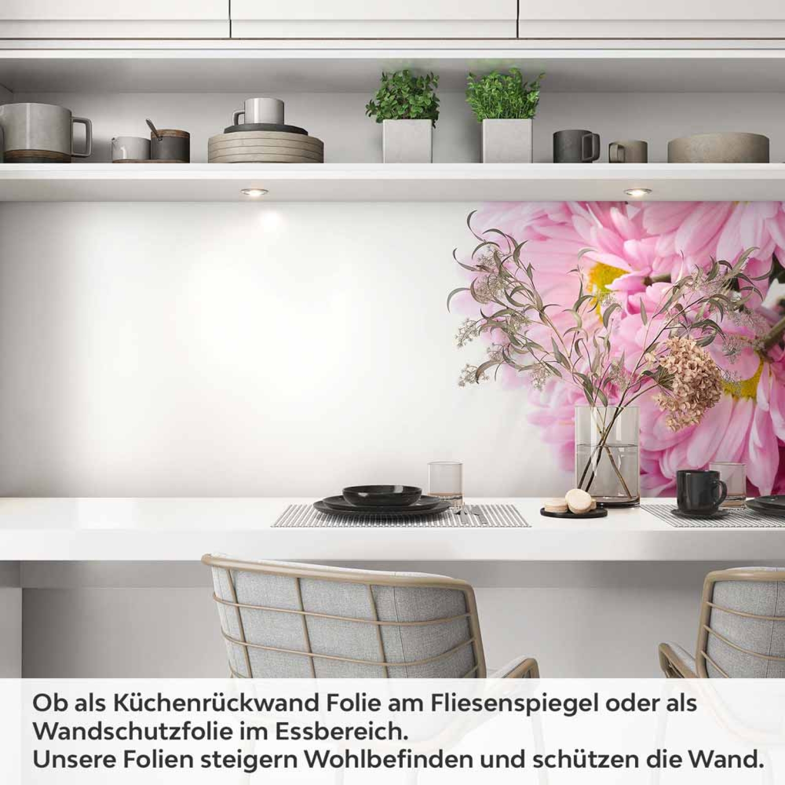Küchenrückwand Folie rosa Blüten Artikelbild 1