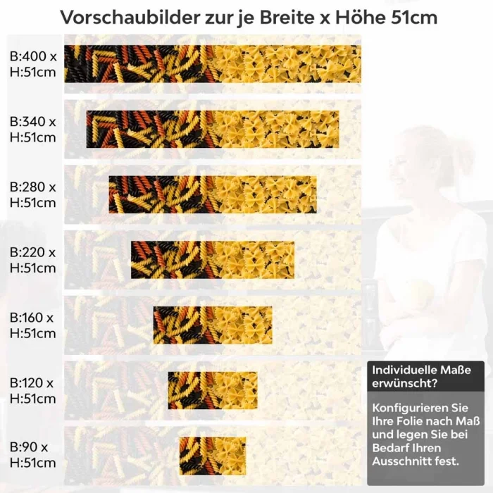 Küchenrückwand Folie Bunte Pasta - Italienisches Flair für Ihre Küche Höhe 51cm
