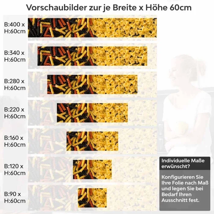 Küchenrückwand Folie Bunte Pasta - Italienisches Flair für Ihre Küche Höhe 60cm