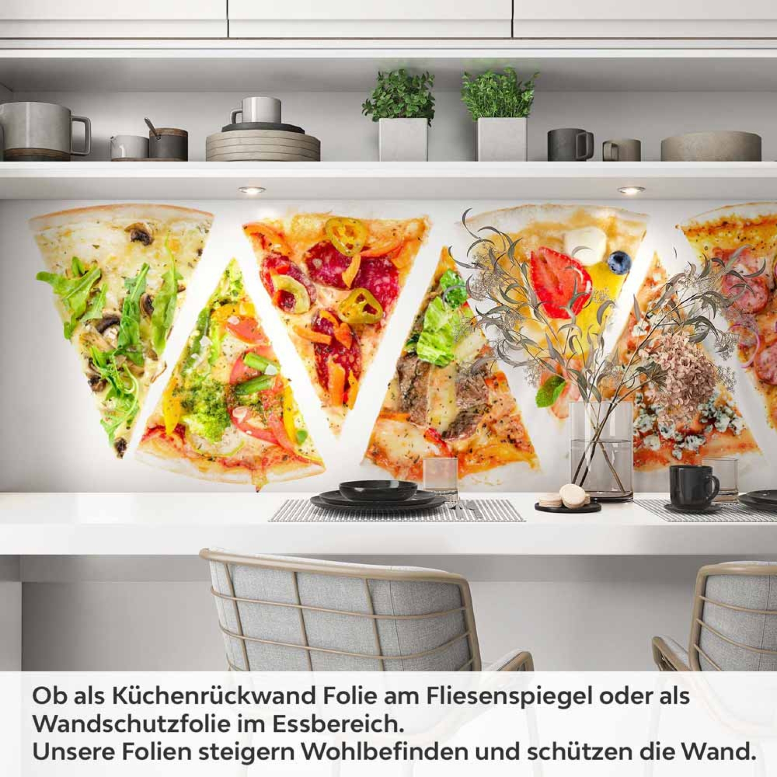 Küchenrückwand Folie Pizzagenuss - Viva Italia Bunte Pizza-Motive Artikelbild 1