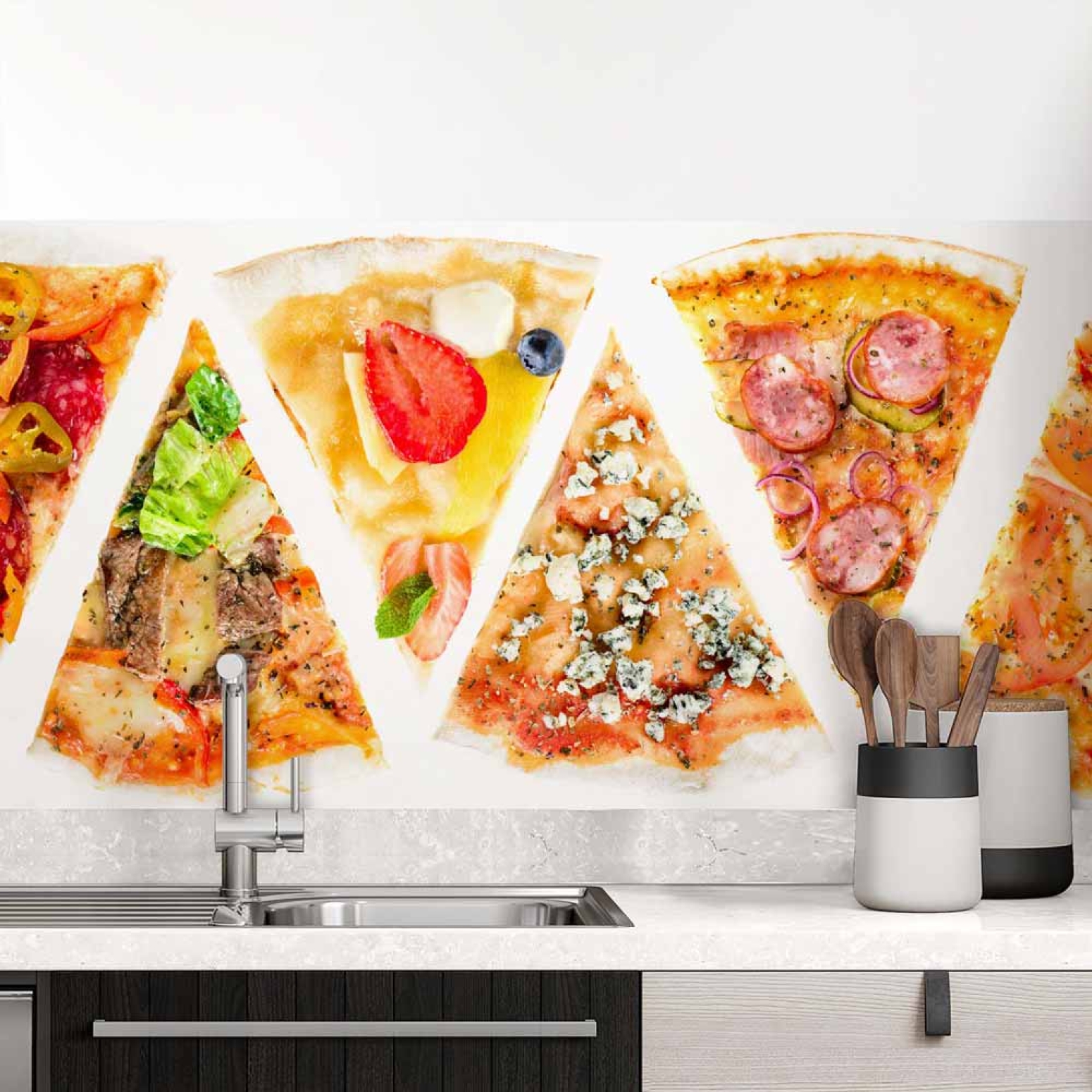 Küchenrückwand Folie Pizzagenuss - Viva Italia Bunte Pizza-Motive