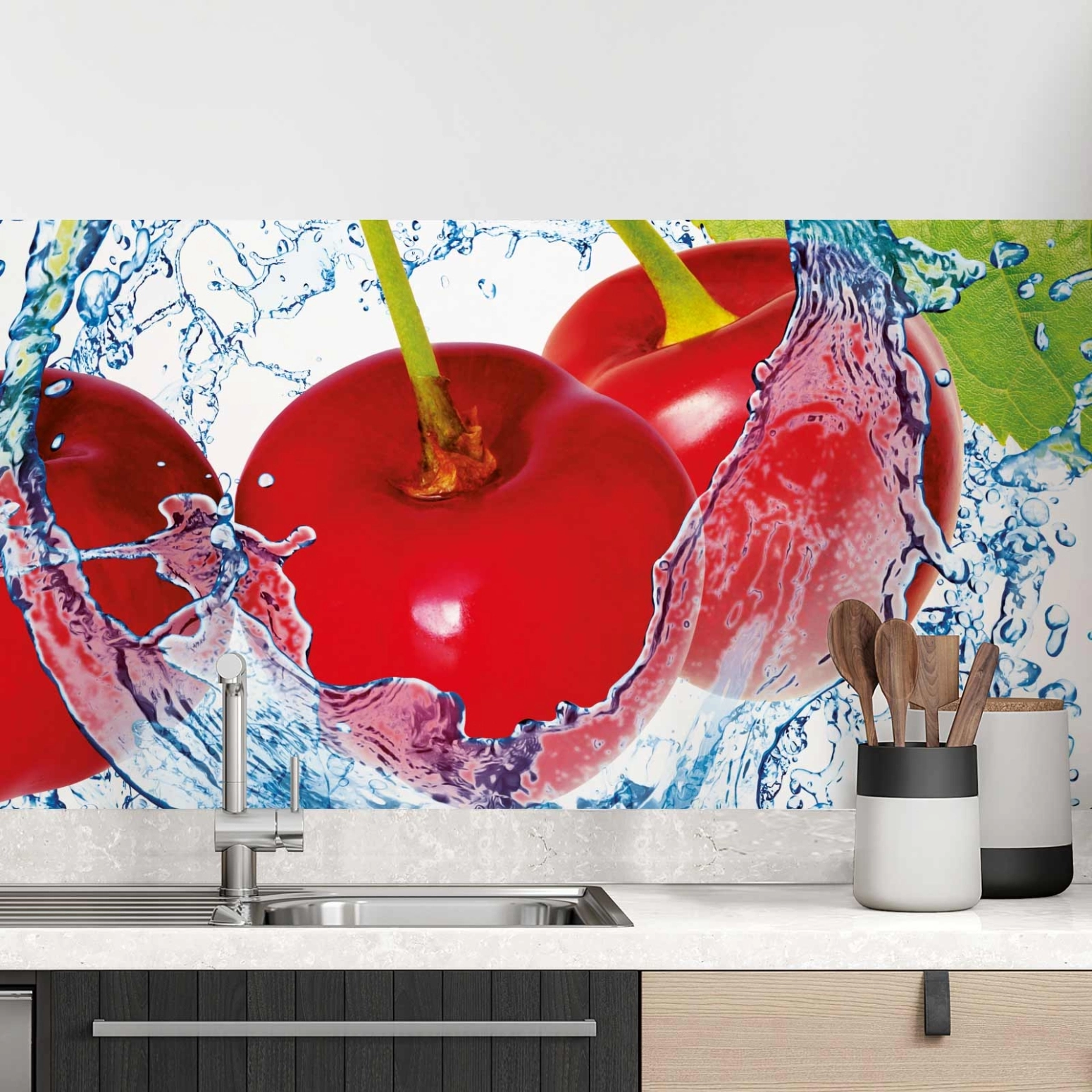 Küchenrückwand Folie spritzige Kirschen