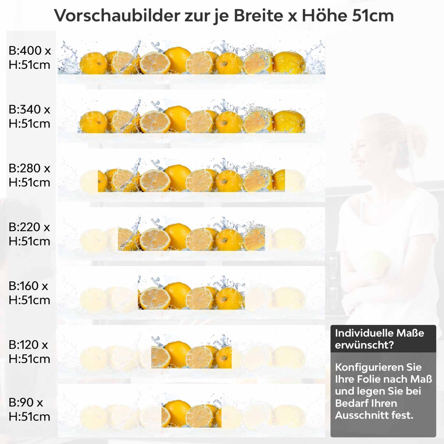 Küchenrückwand Folie spritzige Orangen Variantenauswahl Vorschaubild Höhe 51cm