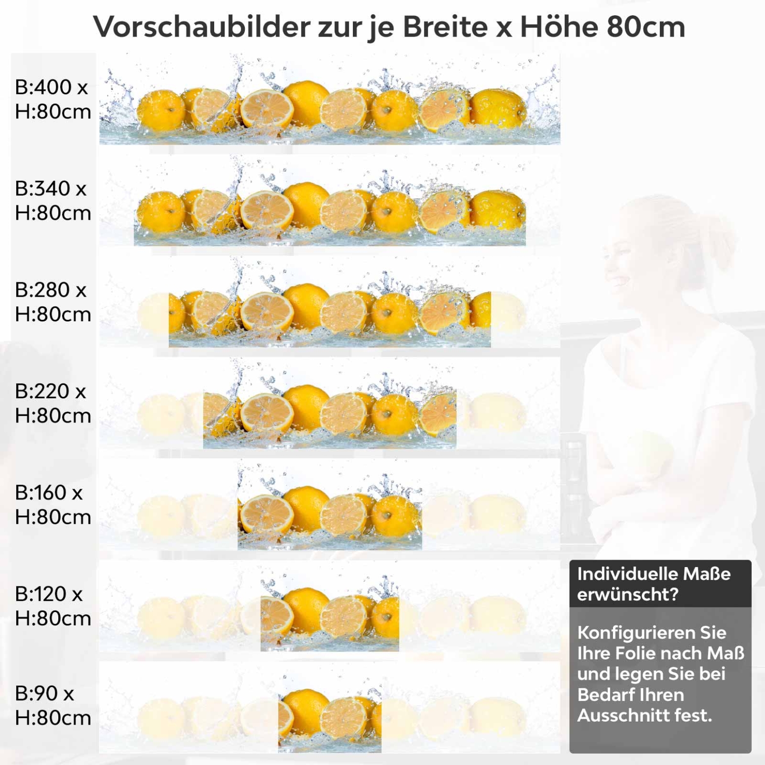 Küchenrückwand Folie spritzige Orangen Variantenauswahl Vorschaubild Höhe 80cm
