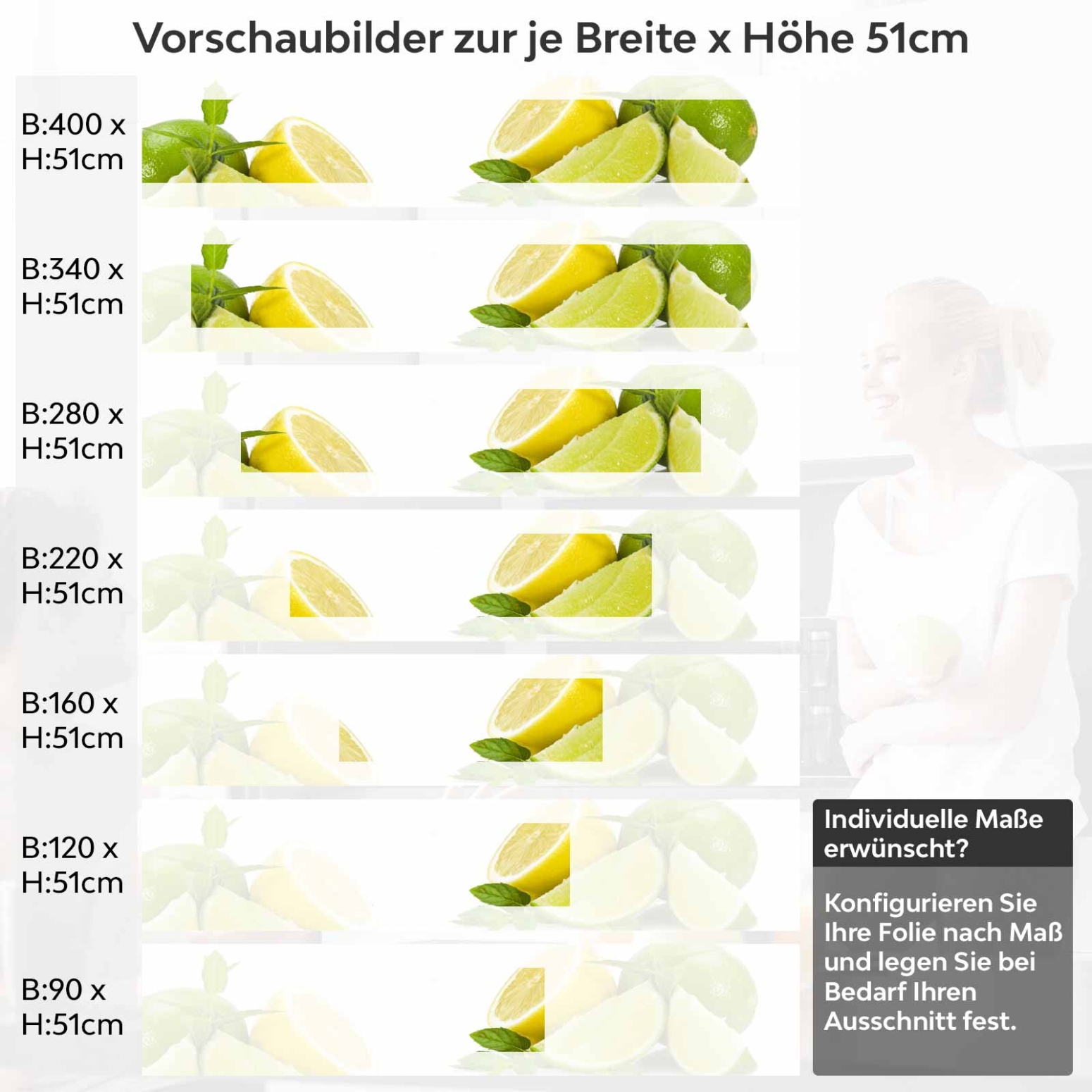 Küchenrückwand Folie Zitrusfrucht Variantenauswahl Vorschaubild Höhe 51cm