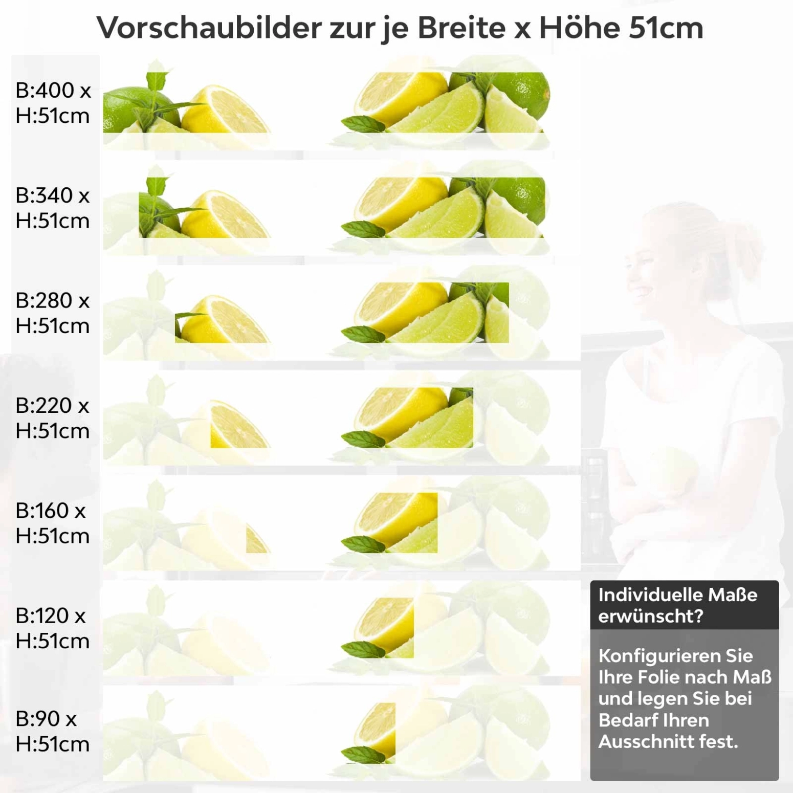 Küchenrückwand Folie Zitrusfrucht Variantenauswahl Vorschaubild Höhe 51cm