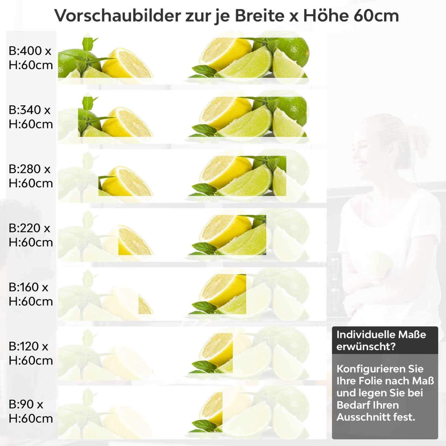Küchenrückwand Folie Zitrusfrucht Variantenauswahl Vorschaubild Höhe 60cm