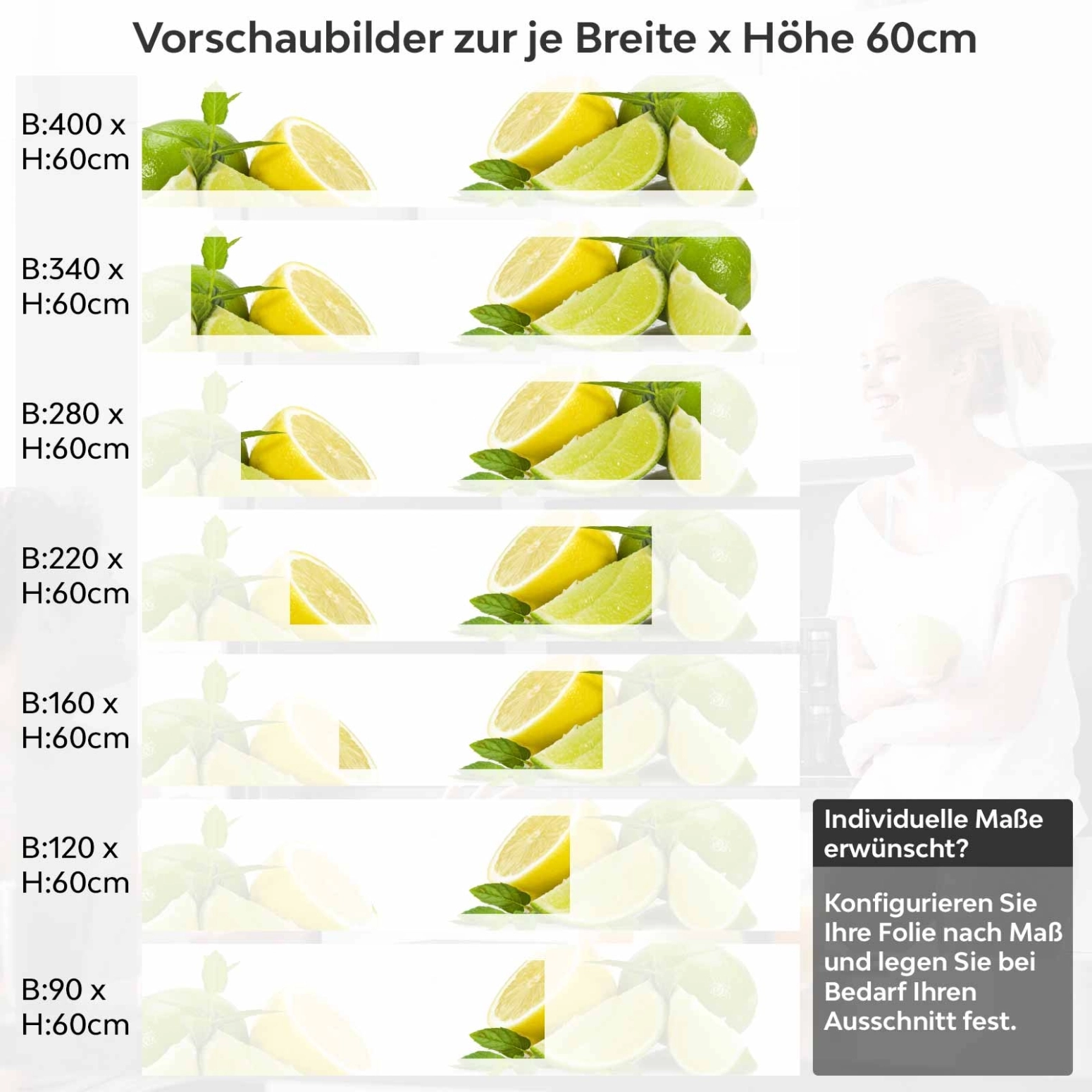 Küchenrückwand Folie Zitrusfrucht Variantenauswahl Vorschaubild Höhe 60cm