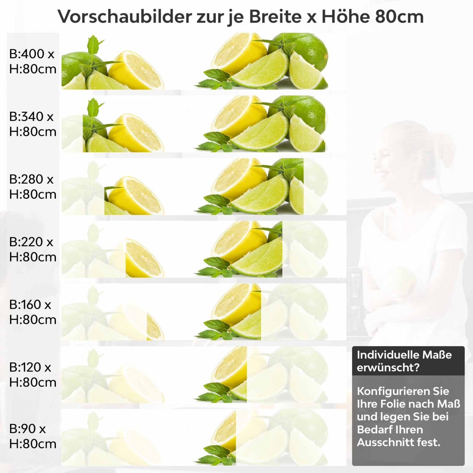 Küchenrückwand Folie Zitrusfrucht Variantenauswahl Vorschaubild Höhe 80cm