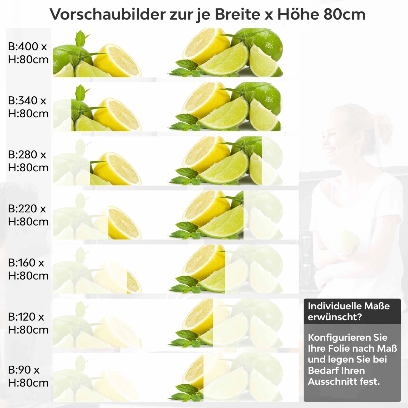 Küchenrückwand Folie Zitrusfrucht Variantenauswahl Vorschaubild Höhe 80cm