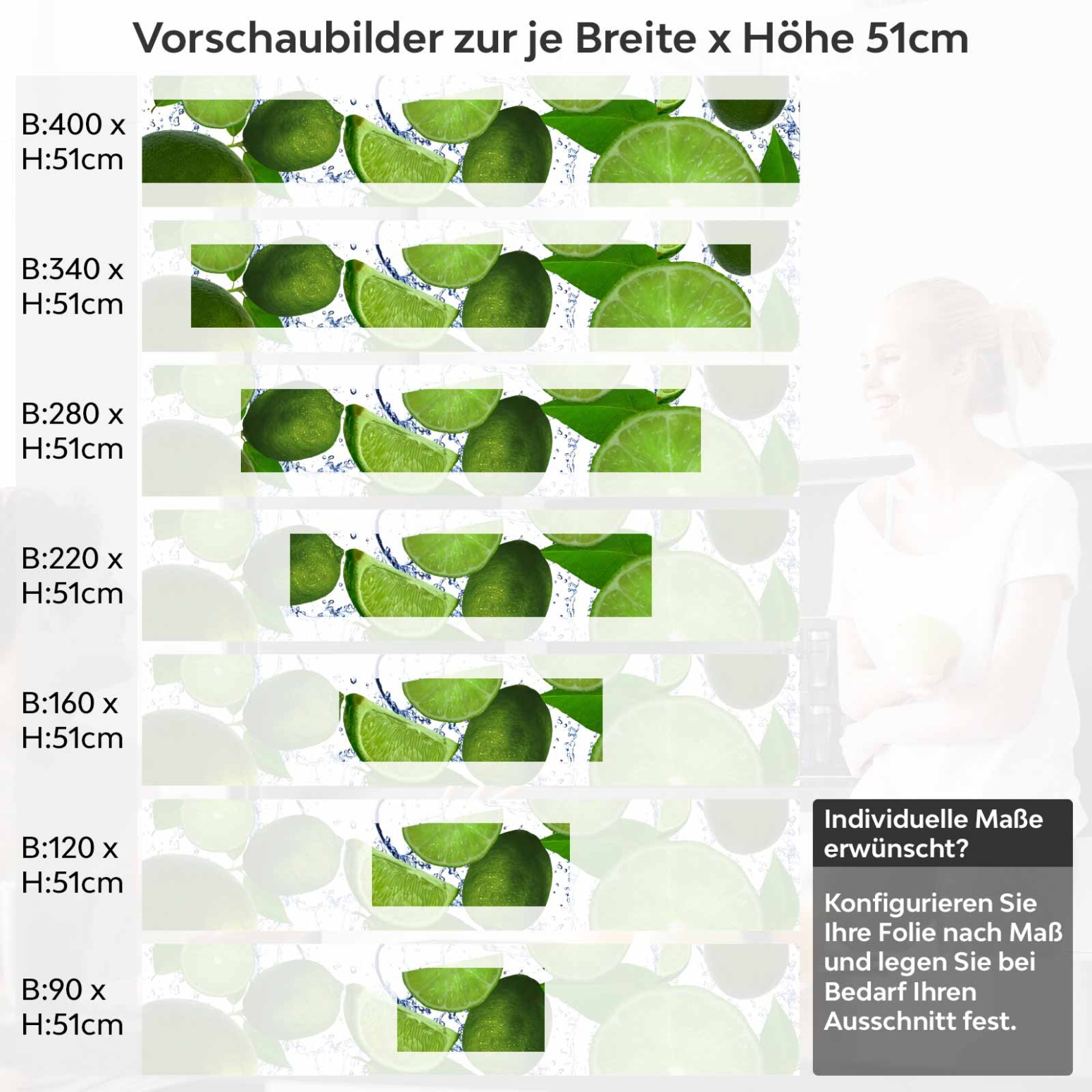Küchenrückwand Folie Limone Variantenauswahl Vorschaubild Höhe 51cm