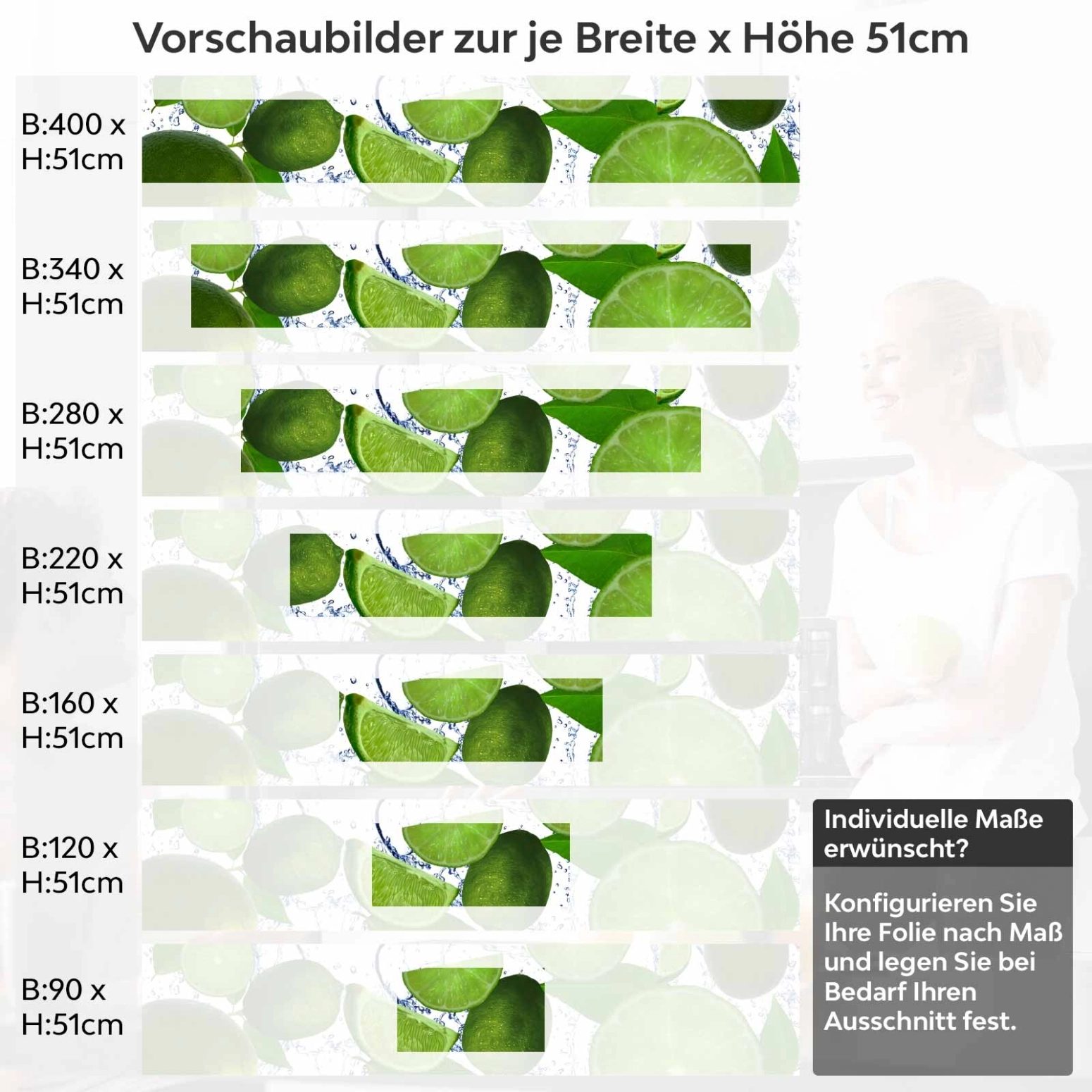 Küchenrückwand Folie Limone Variantenauswahl Vorschaubild Höhe 51cm