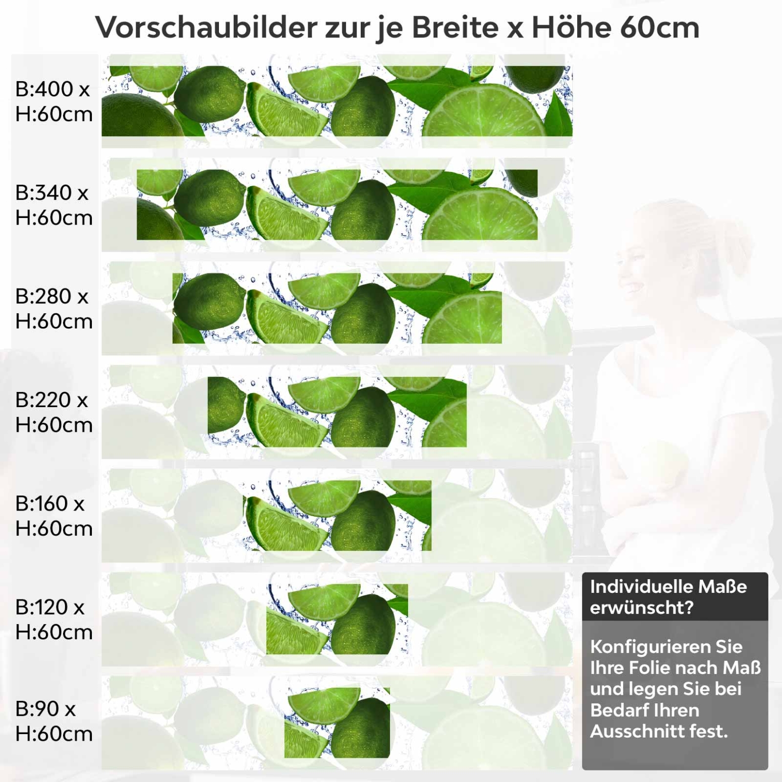 Küchenrückwand Folie Limone Variantenauswahl Vorschaubild Höhe 60cm
