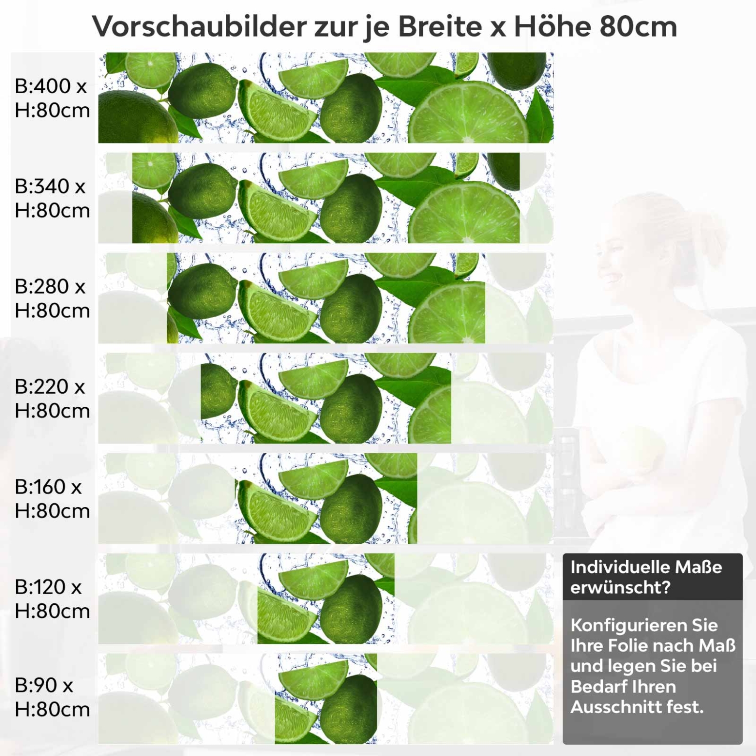 Küchenrückwand Folie Zitrusfrucht Variantenauswahl Vorschaubild Höhe 80cm