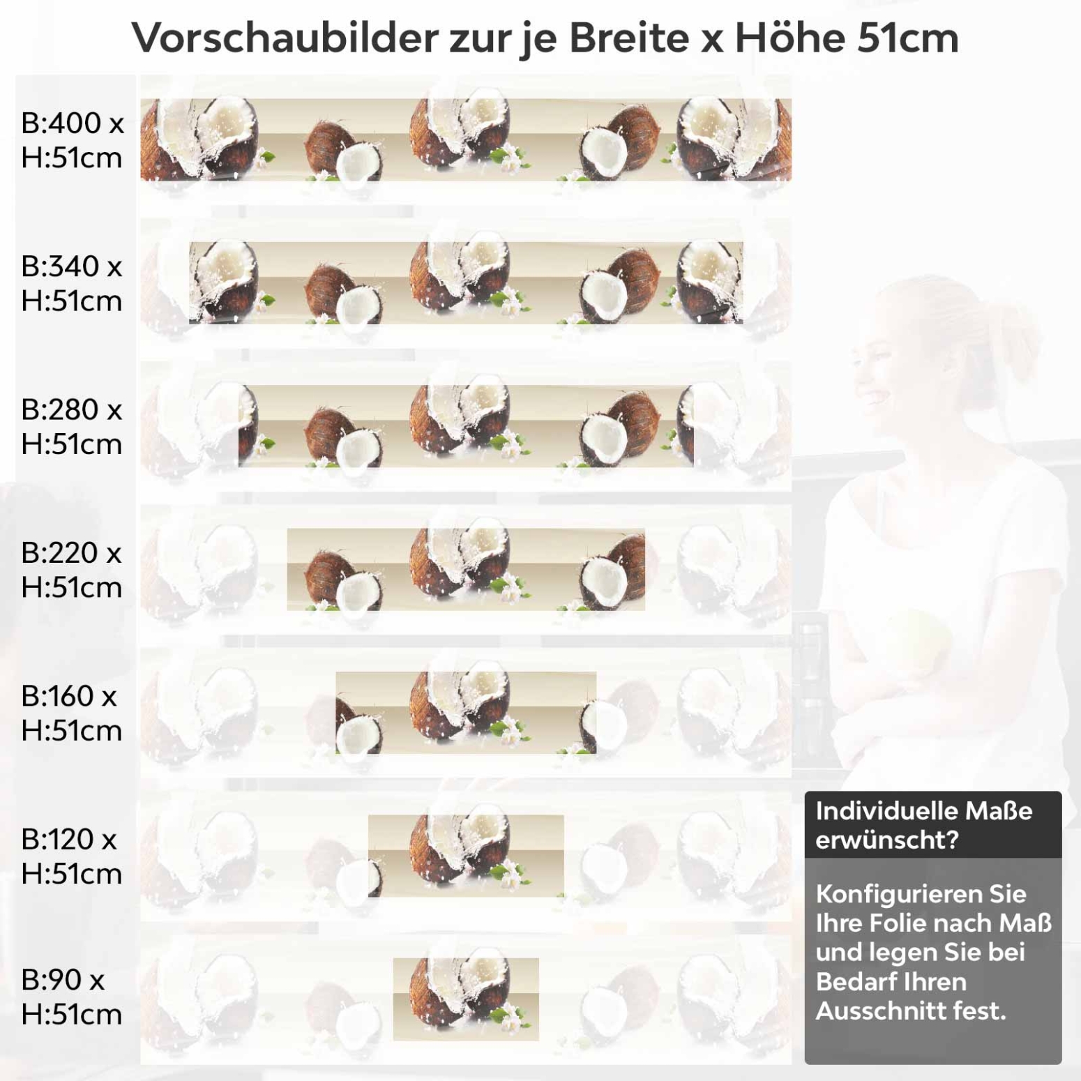 Küchenrückwand Folie Coconut Variantenauswahl Vorschaubild Höhe 51cm