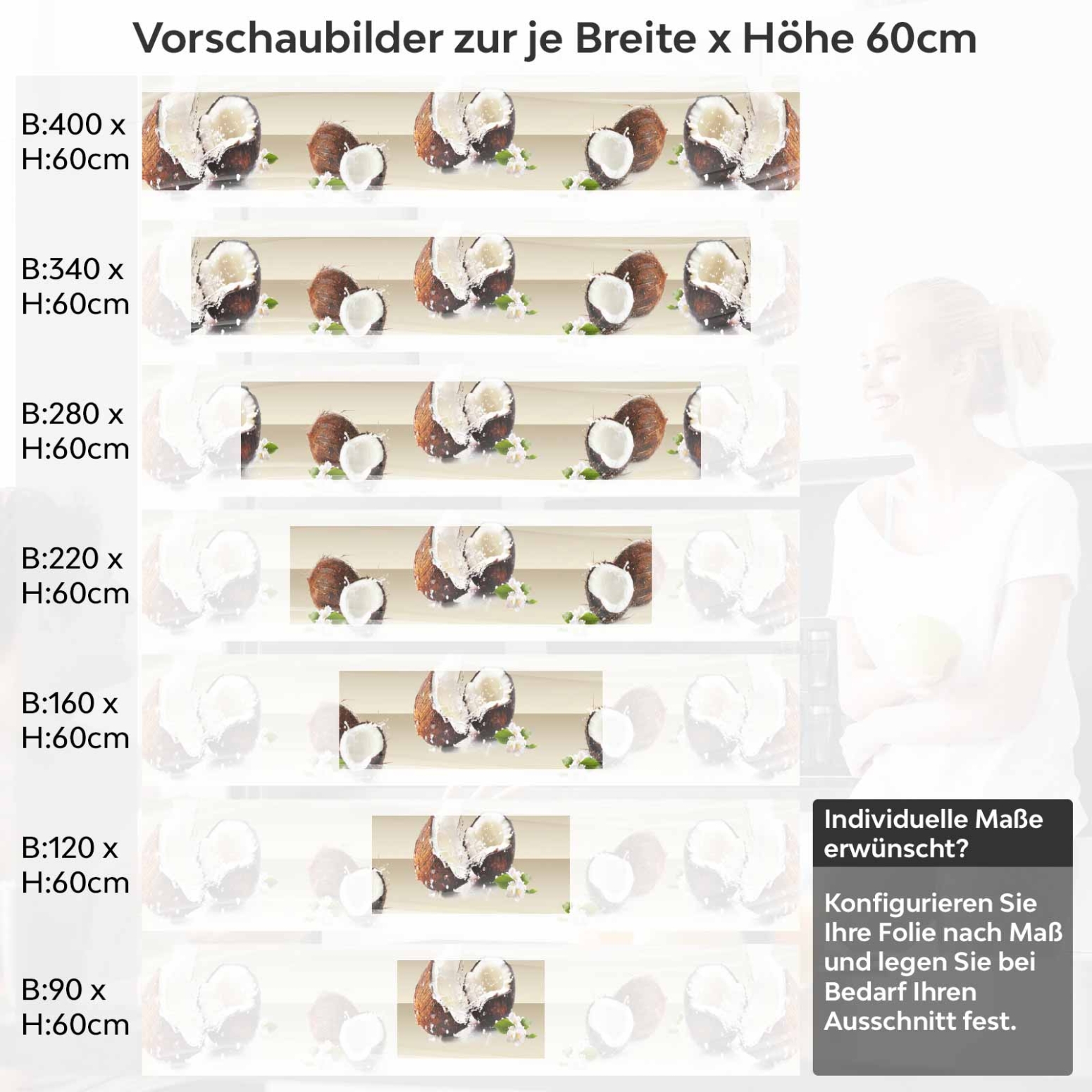 Küchenrückwand Folie Coconut Variantenauswahl Vorschaubild Höhe 60cm