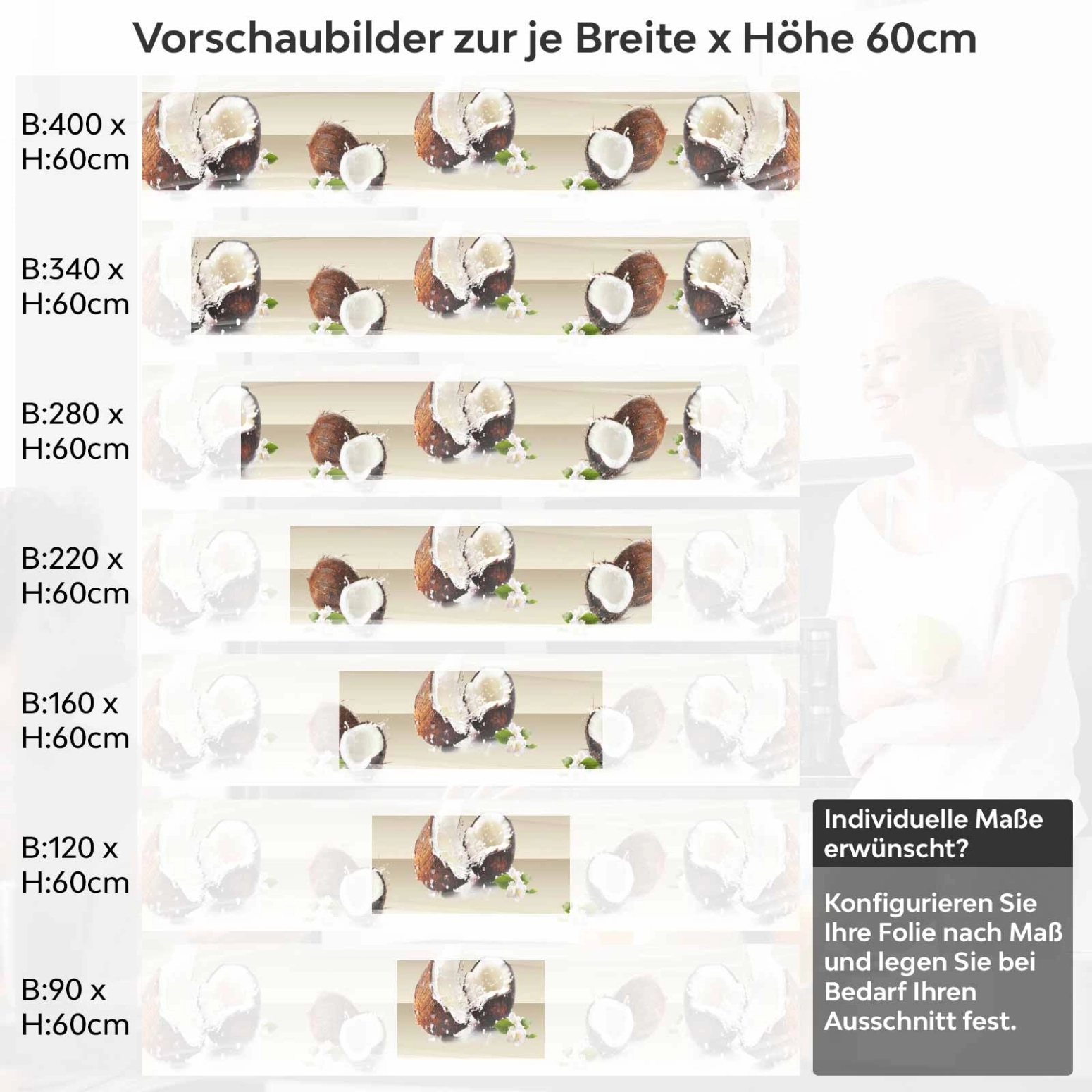 Küchenrückwand Folie Coconut Variantenauswahl Vorschaubild Höhe 60cm