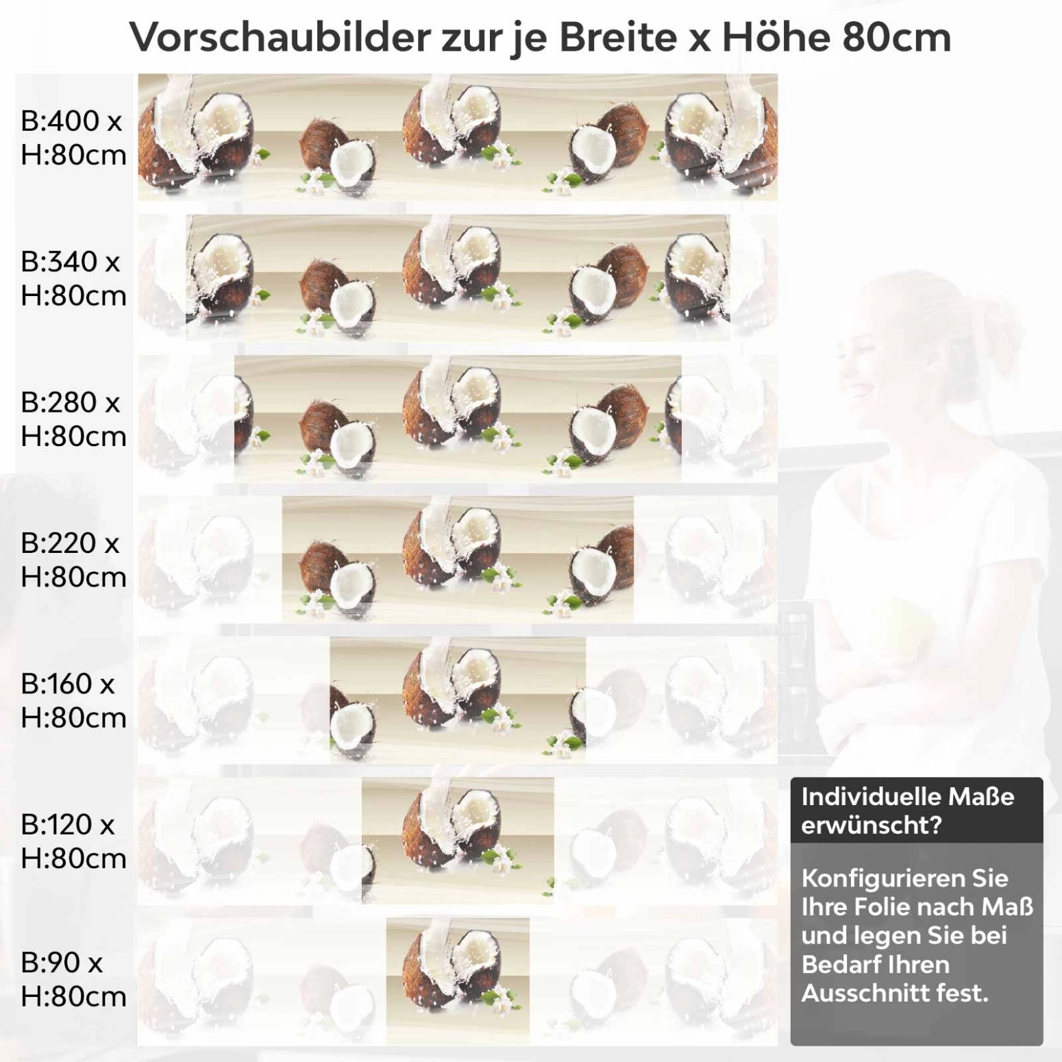 Küchenrückwand Folie Coconut Variantenauswahl Vorschaubild Höhe 80cm