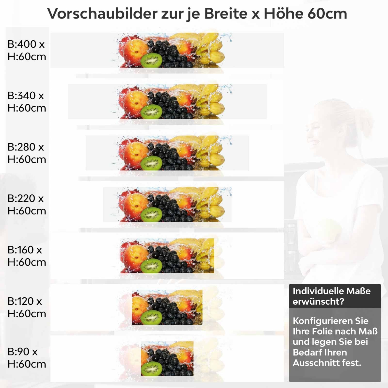 Küchenrückwand Folie Obstkorb Variantenauswahl Vorschaubild Höhe 60cm