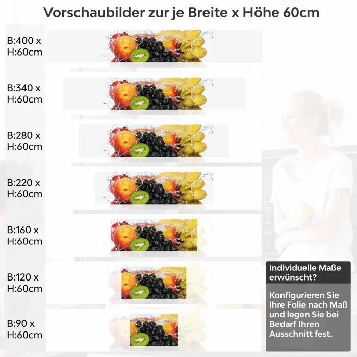 Küchenrückwand Folie Obstkorb Variantenauswahl Vorschaubild Höhe 60cm