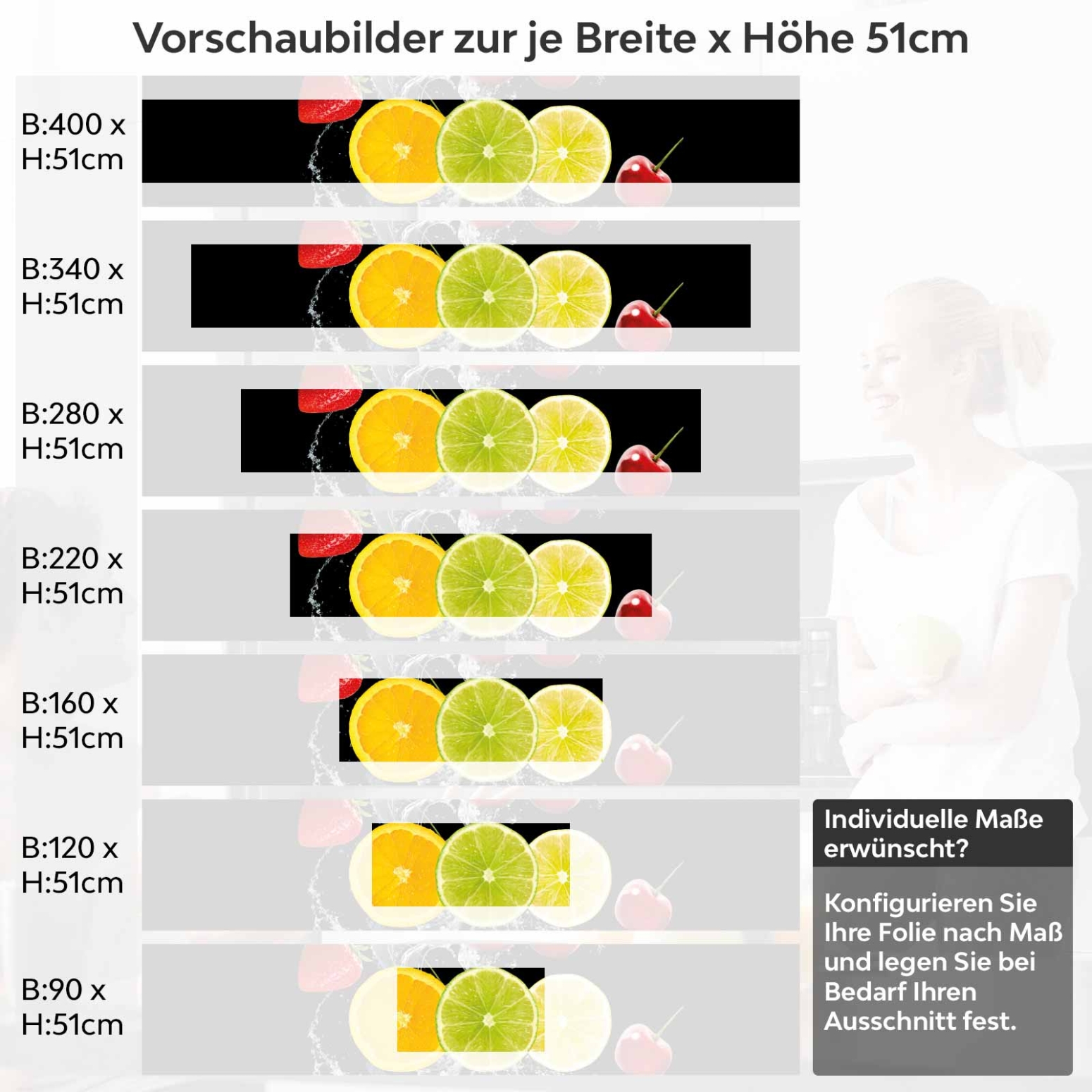 Küchenrückwand Folie Zitrusfrüchte Variantenauswahl Vorschaubild Höhe 51cm